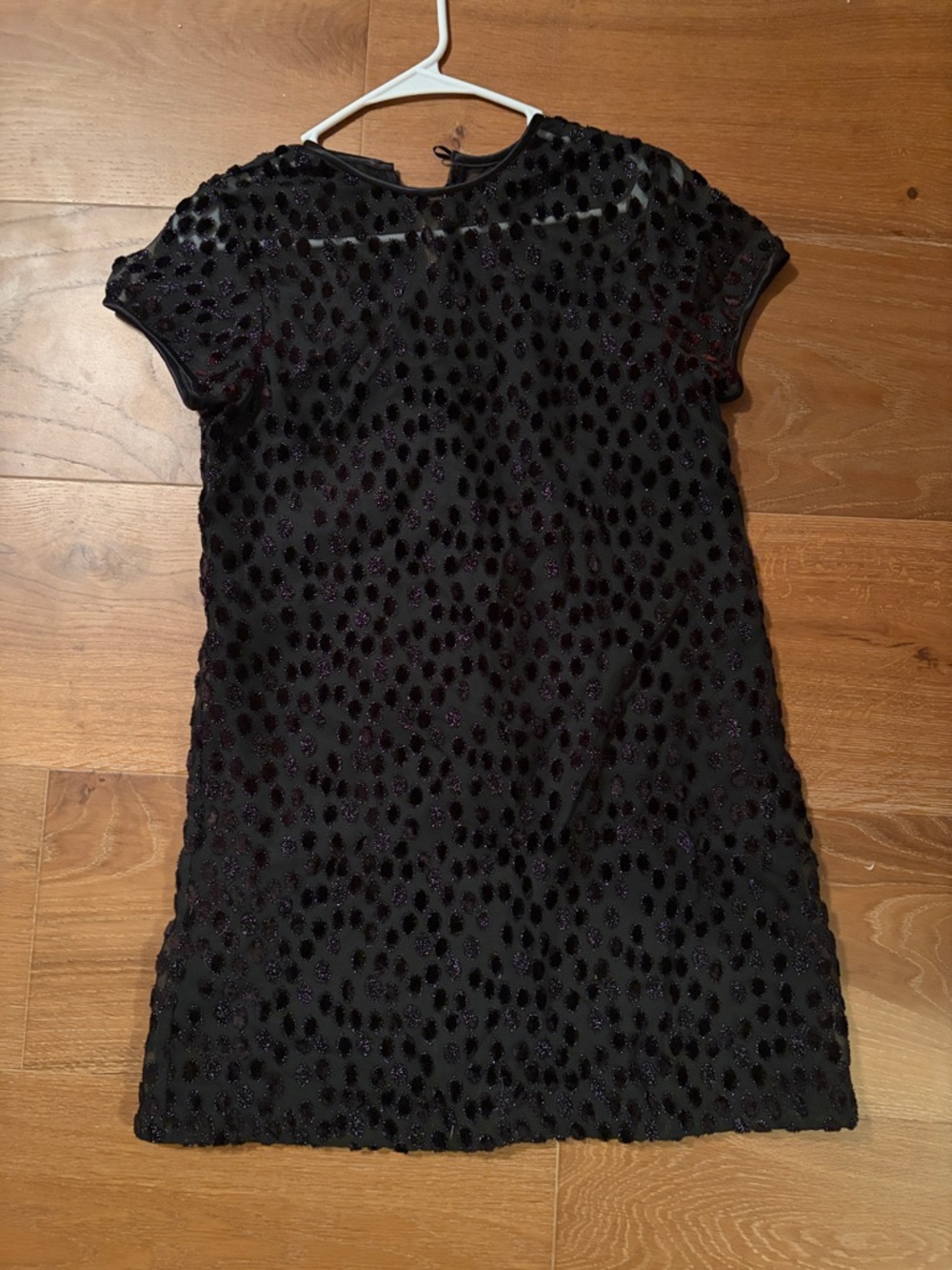 Vintage Black Velvet Dot Short Sleeve Shift Dress, Sylvia Whyte, small
